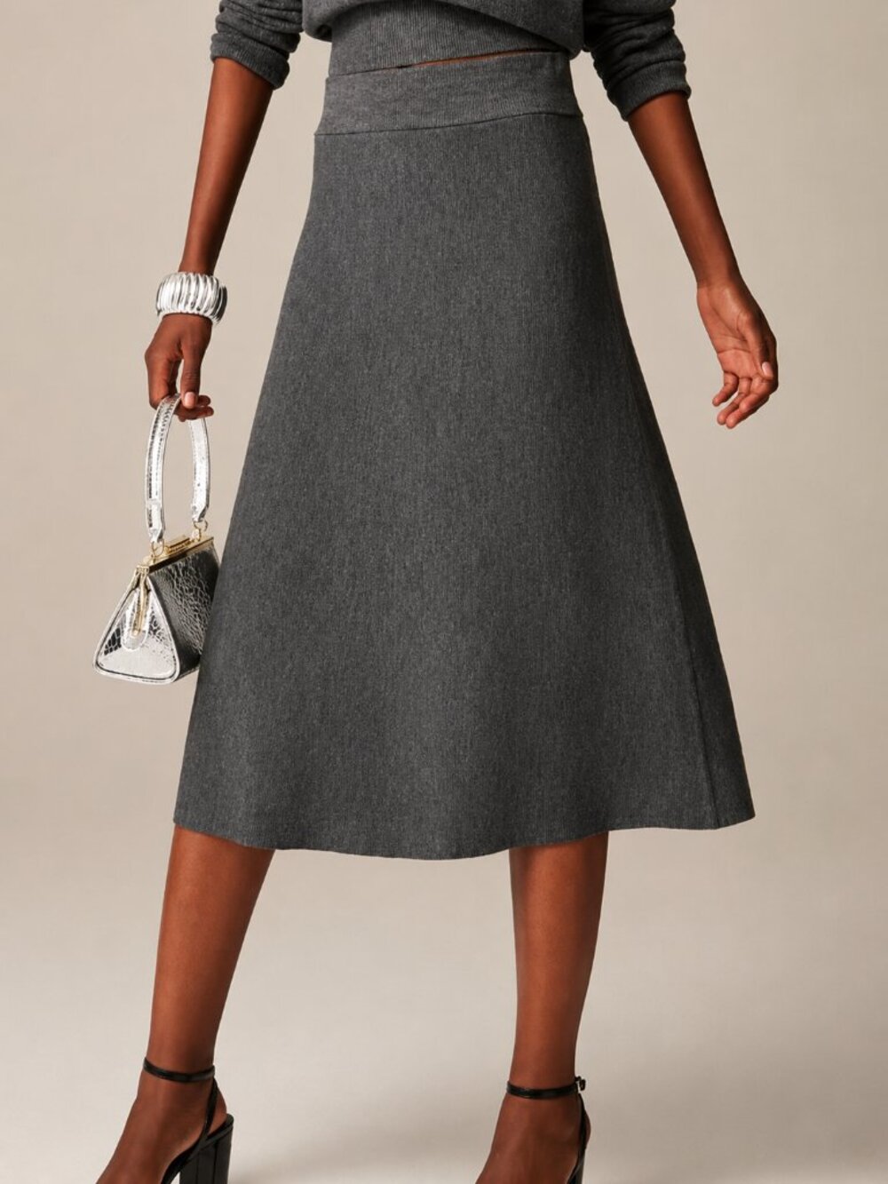 J. Crew Foldover Midi Sweater Skirt 100% Merino Wool Dark Gray 90s Y2K Style NWT